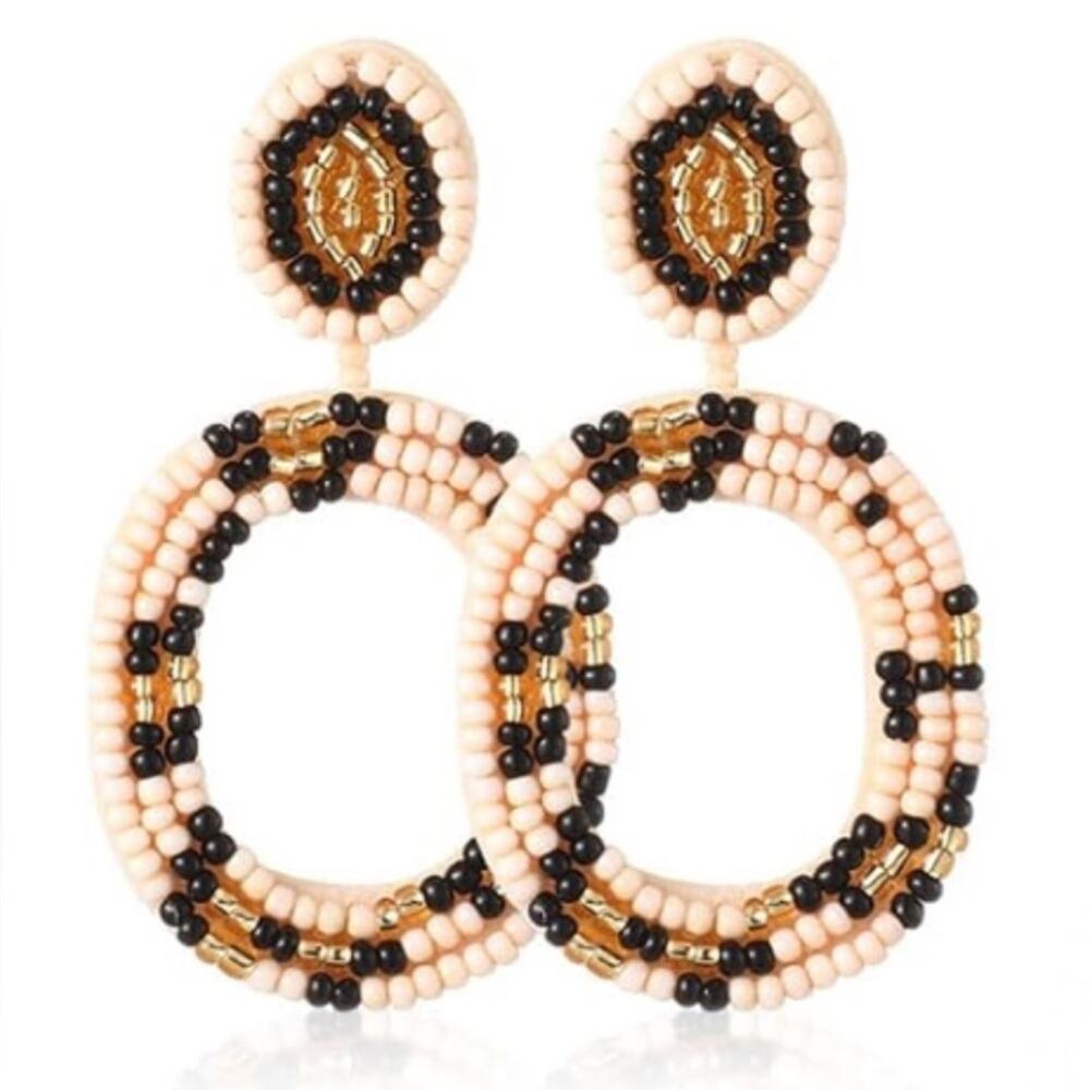 Boho Seed Bead Drop Earrings Animal Print